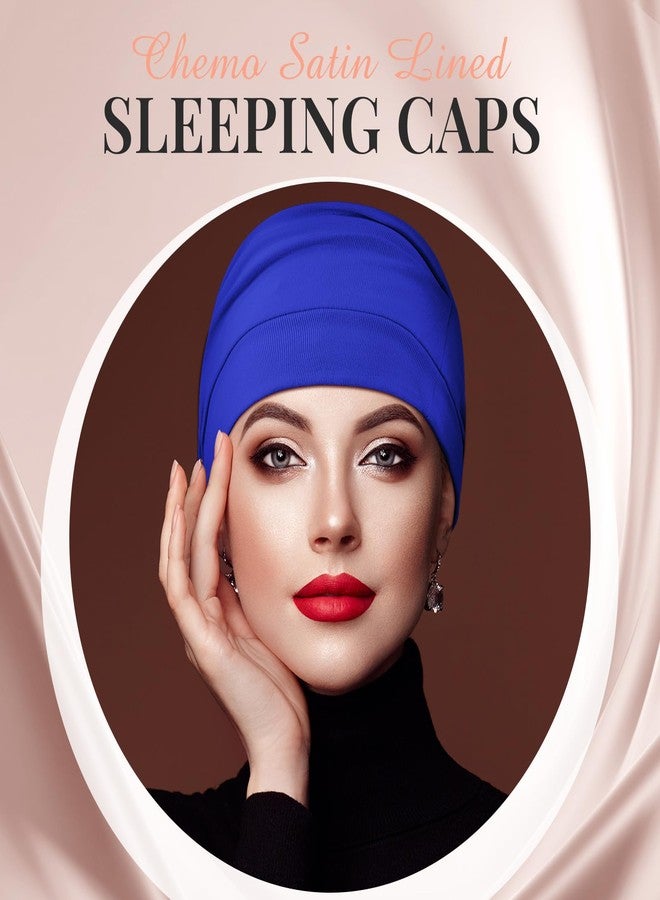 JenPen 4 Pcs Silk Satin Sleeping Bonnet Caps Women, Chemo Satin Lined Bonnet Soft Hair Wrap Slouch Beanie, Shower Cap, Cancer (Rose Red, Royal Blue, Purple Red, Black) - Image 2